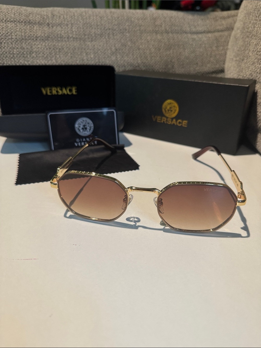 Versace Gold Frame Sunglasses with Brown Gradient Lenses